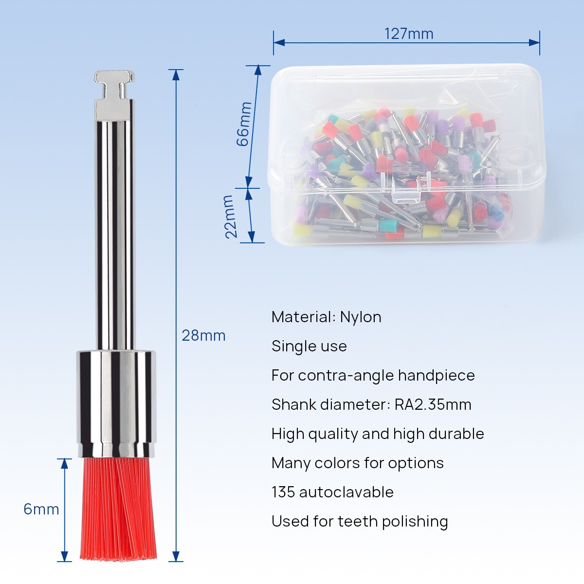 100pcs AZDENT Dental Colorful Nylon Prophy Brushes Flat Latch Type RA PB-330