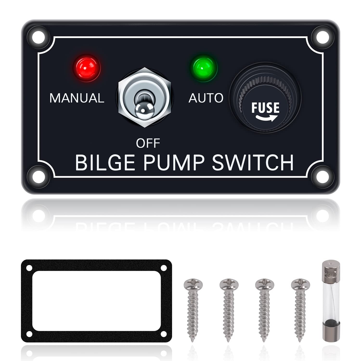 Bilge Pump Switch Rocker Toggle Switch Panel and Fuse DC 12V 24V Max 15A SPST…