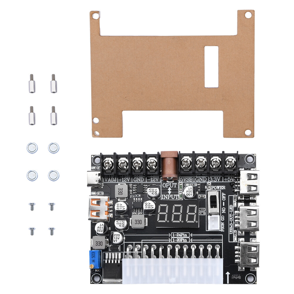 20/24Pin ATX Power Supply Breakout Board Adjustable Voltage Module + Case New