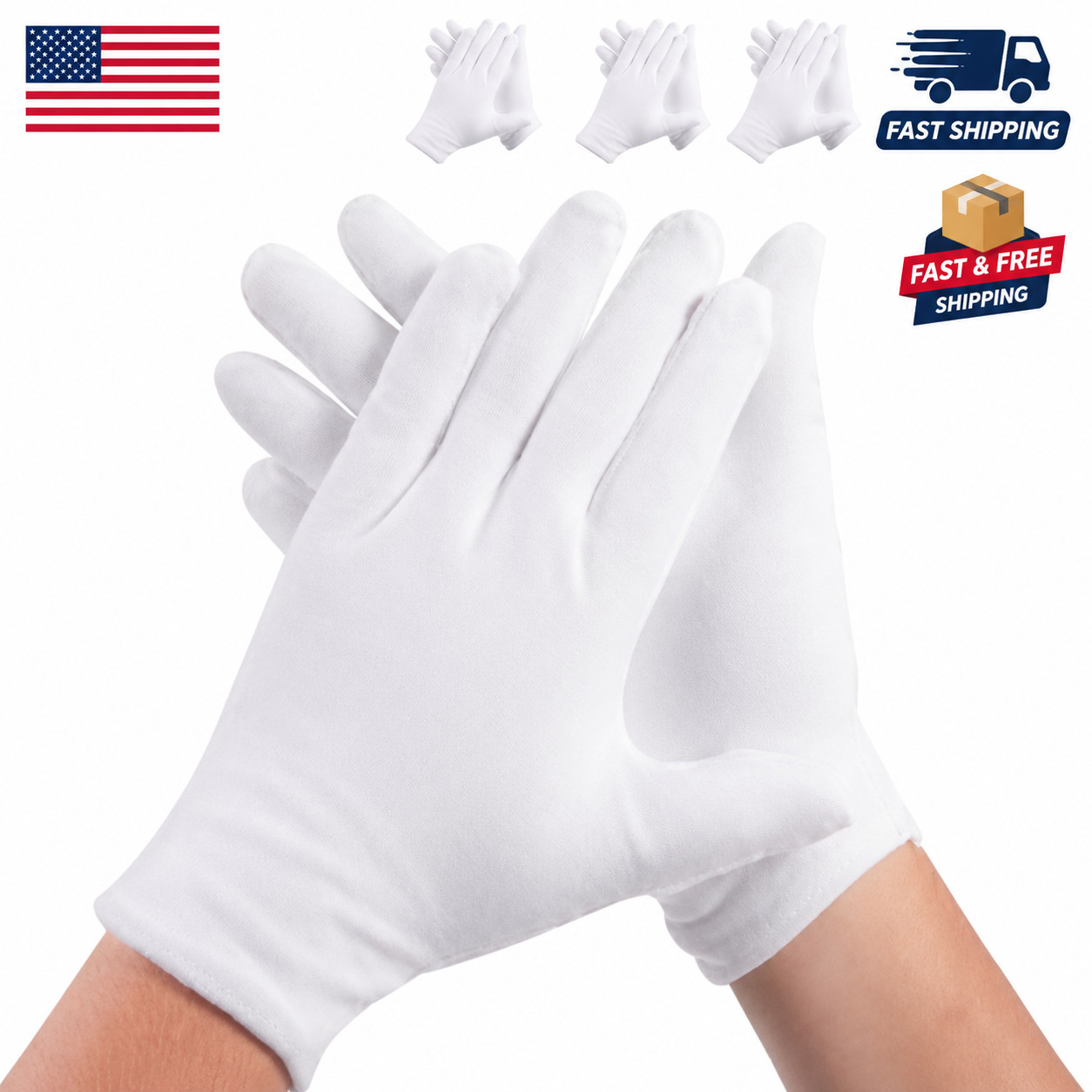 3 Pairs White Cotton Gloves Moisturizing Overnight Dry Hands Eczema Jewelry XL
