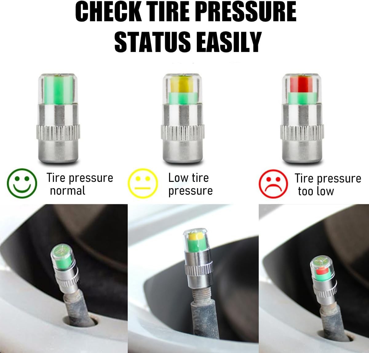 4 PCS Tire Pressure Monitor Valve Stem Caps, 2.4Bar 36PSI Car Tire Pressure Moni