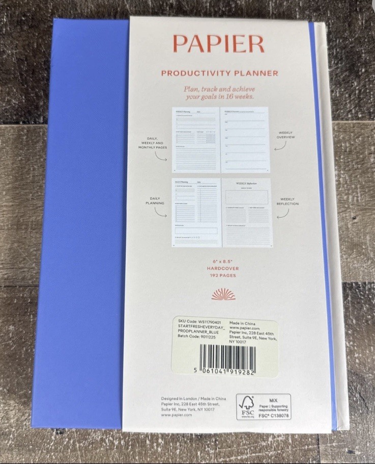 BRAND NEW PAPIER Blue & Cream Start Fresh Everyday 16 Week Productivity Planner