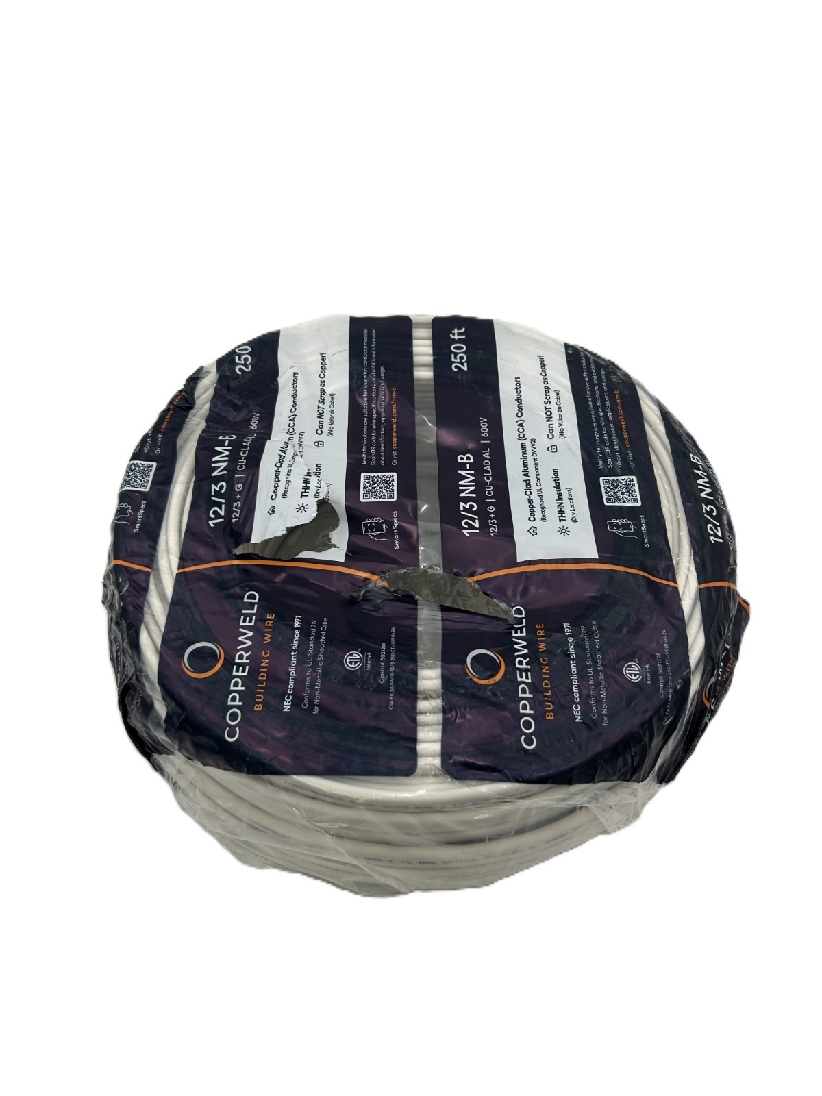 Copperweld 12/3 NM-B Solid Copper Clad Aluminum Wire 250ft 600V