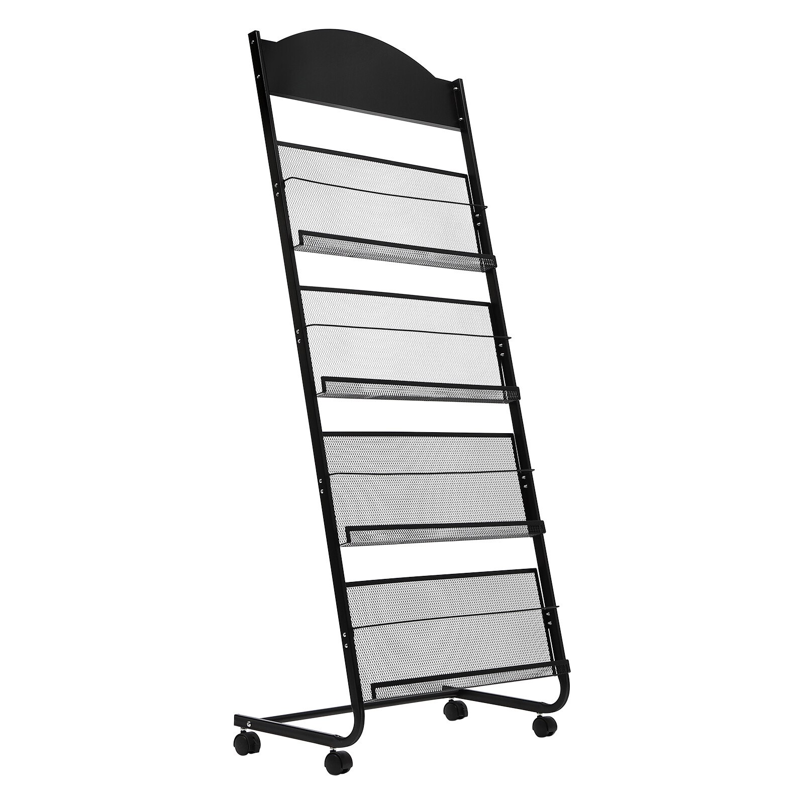 4-Tier Metal Wheeled Magazine Book Rack Newspaper Brochure Storage Display Stand
