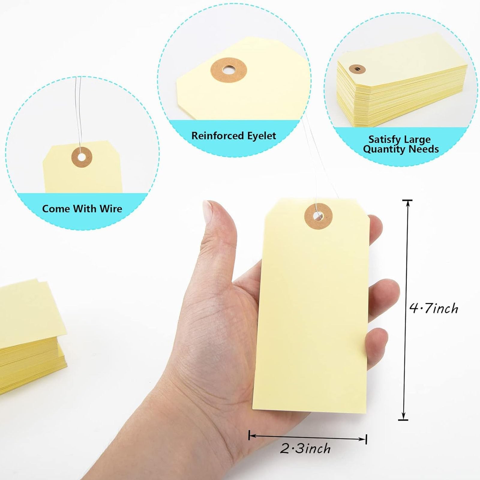 Blank Shipping Tags 120 PCS 4 3/4 X 2 3/8 Inches Manila Hang Tags with Wire Lab