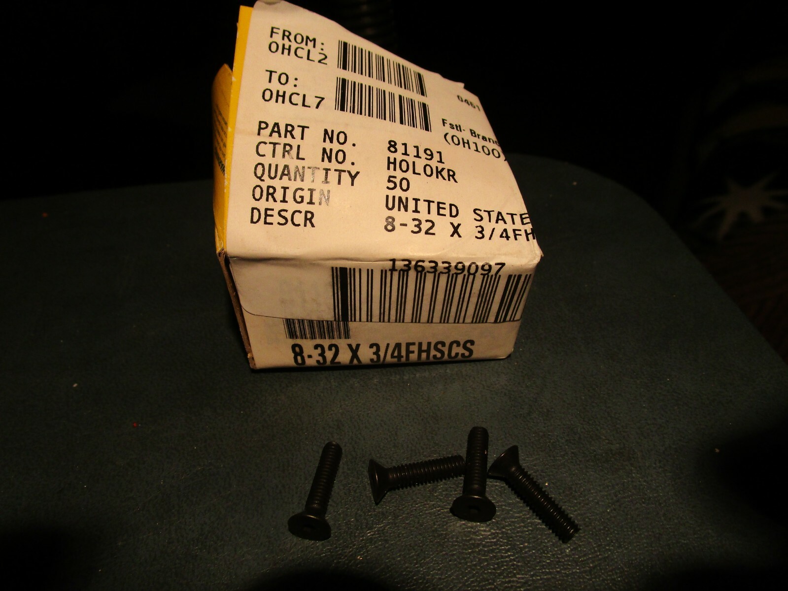 (50) #8-32 x 3/4″ ASTM F835 Hex Drive Black Oxide Finish Flat Socket Cap Screw