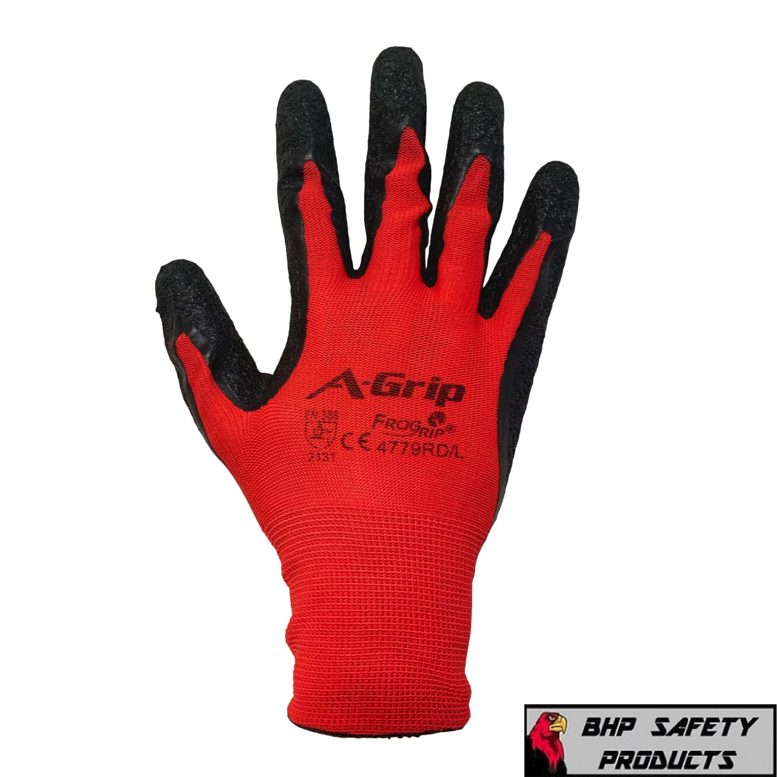 12 Pair A-Grip Red Safety Work Gloves Latex Rubber Coated Grip Cut Resistant