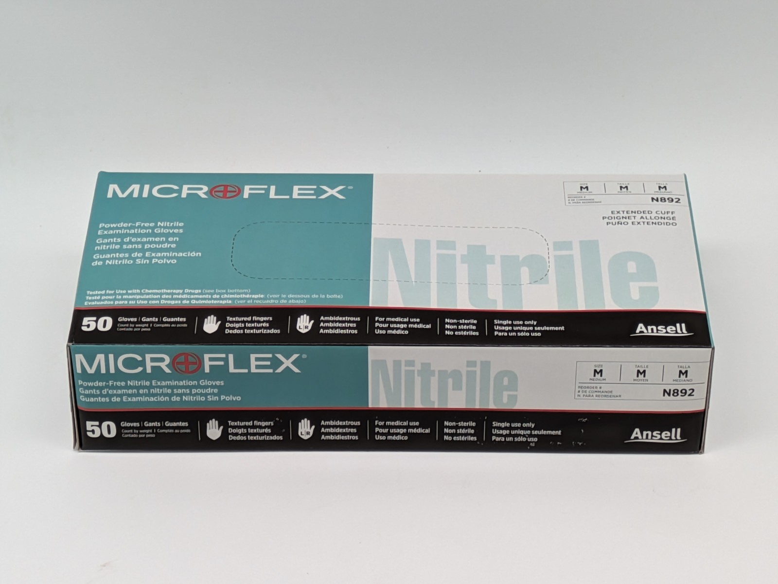 Ansell N892 Fully Textured Exam Gloves Nitrile, Powder Free, Green, M, Box Of 50