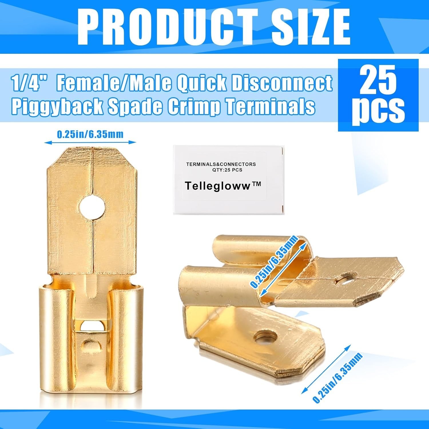 25 Pcs Piggyback Spade Connectors, 3 Way Adapter Dual Male to Single Female B…