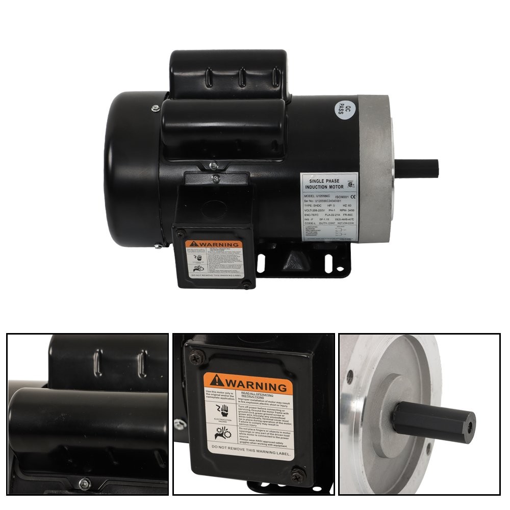 5HP Electric Motor 3450RPM 56C Frame 5/8″ Shaft 60HZ TEFC Single Phase 208-230V