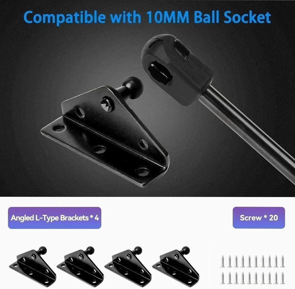 4 Pack 10mm Ball Stud Bracket Gas Strut Mounting Bracket for Lift Support Shocks
