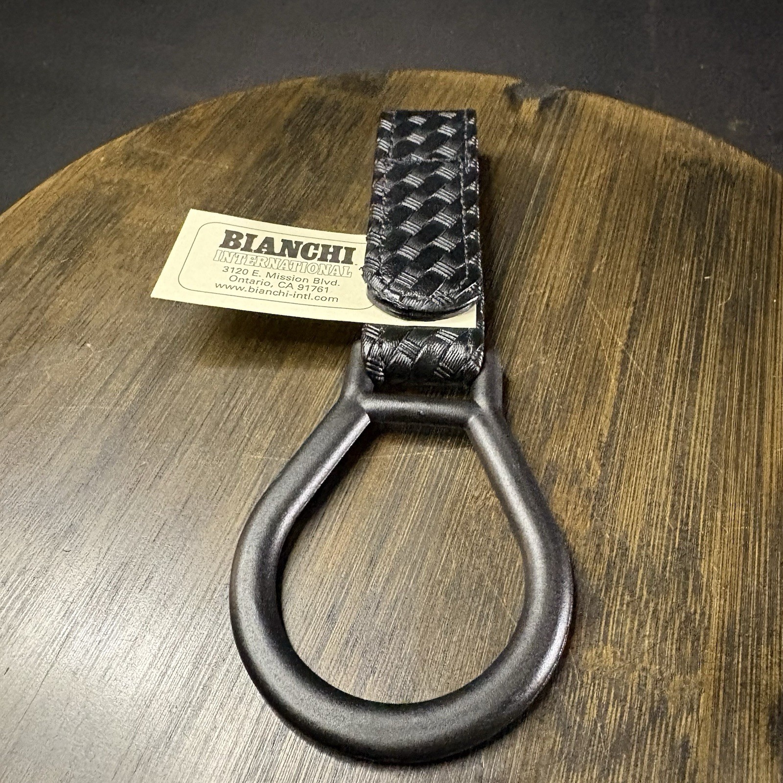 Bianchi 7909 Baton/ Flashlight Ring Holder Black Tooled Basketweave Leather 2.25