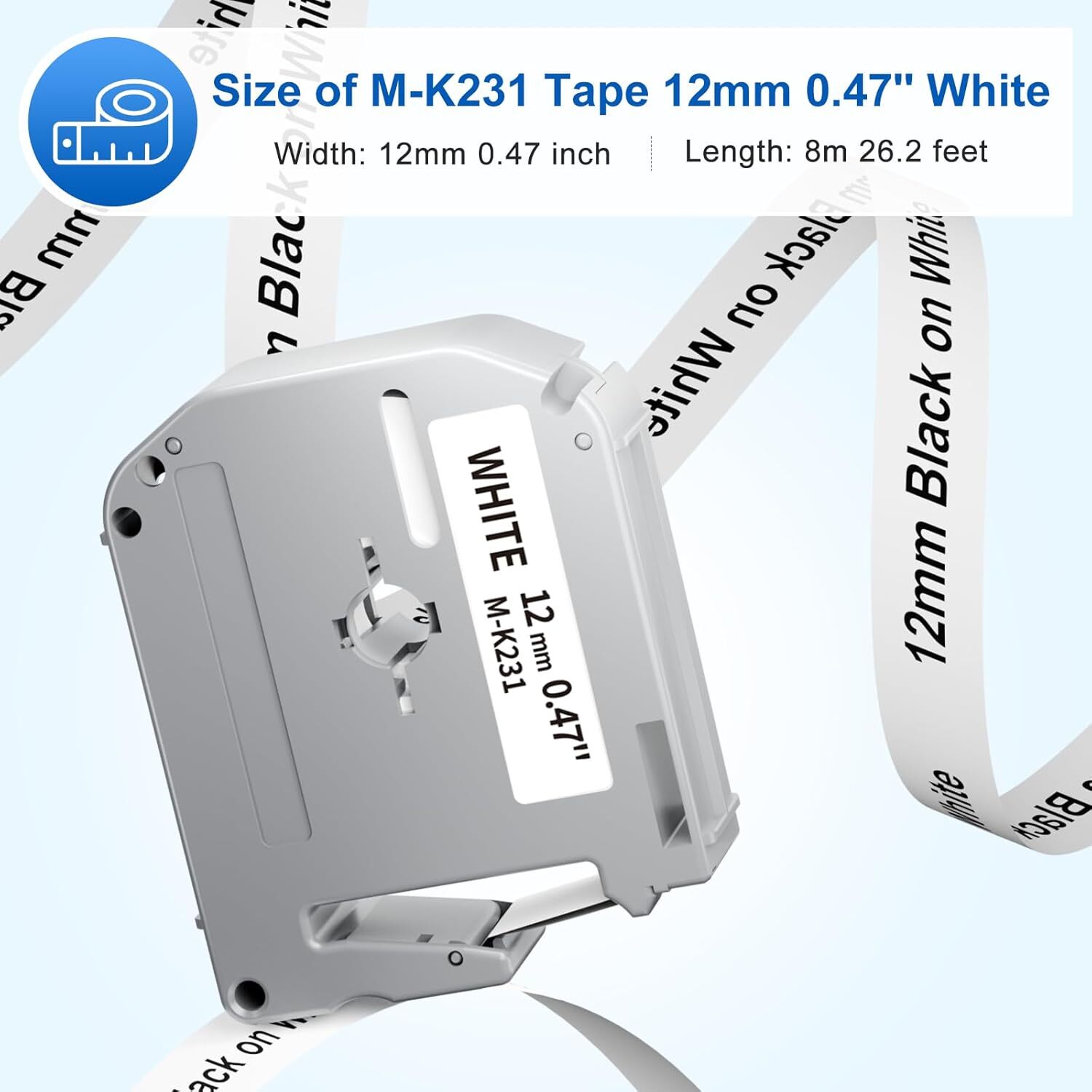 10PK Label Tape M-K231 MK231 M231 Black on White 12MM 1/2″ for Brother PT-65 70