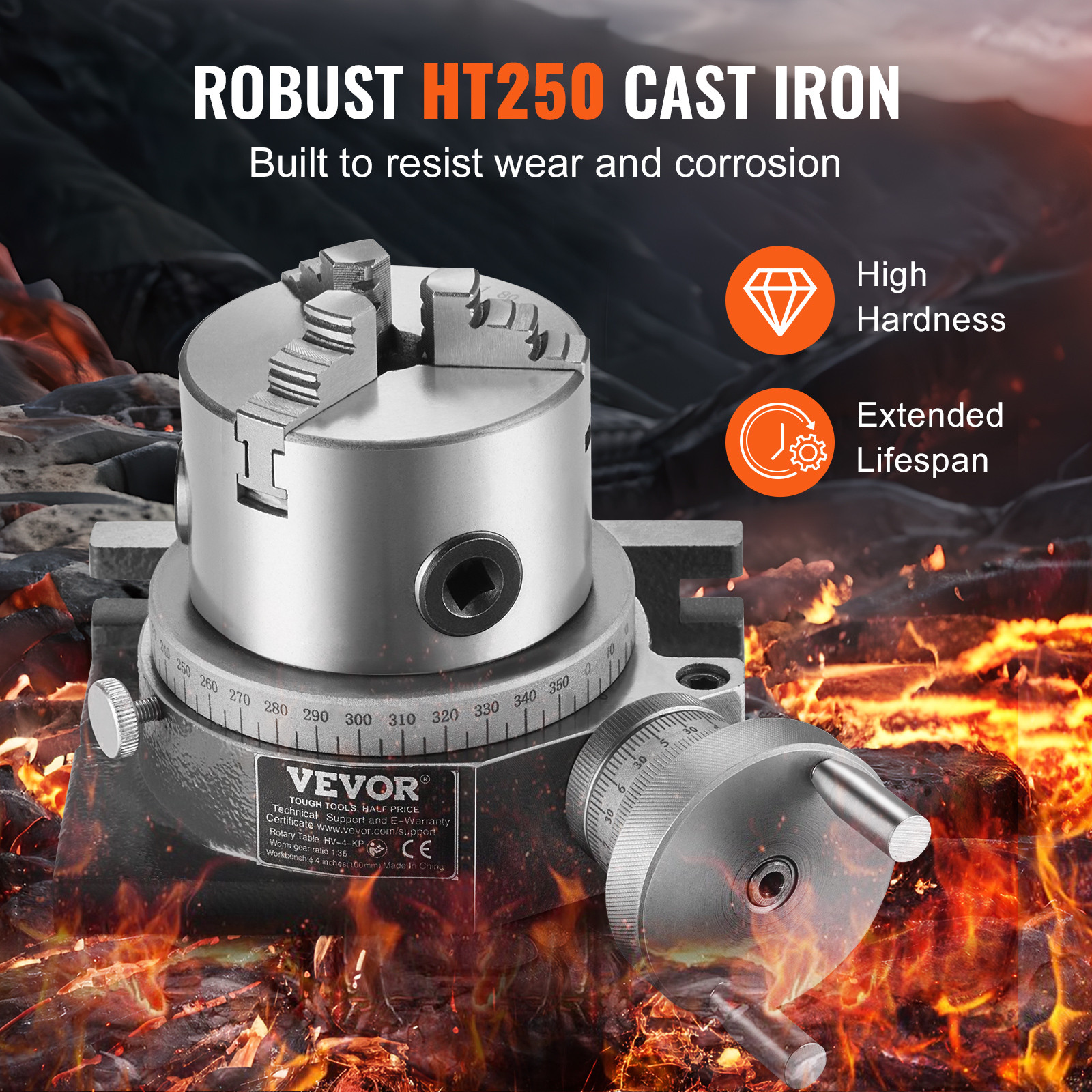 VEVOR Rotary Table for Milling Machines 4» Horizontal Vertical with 3-Jaw Chuck