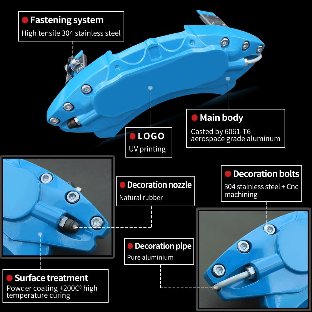 Aluminum Light Blue Caliper Covers for 2015-2023 Mustang GT 4Pcs Powder Coated