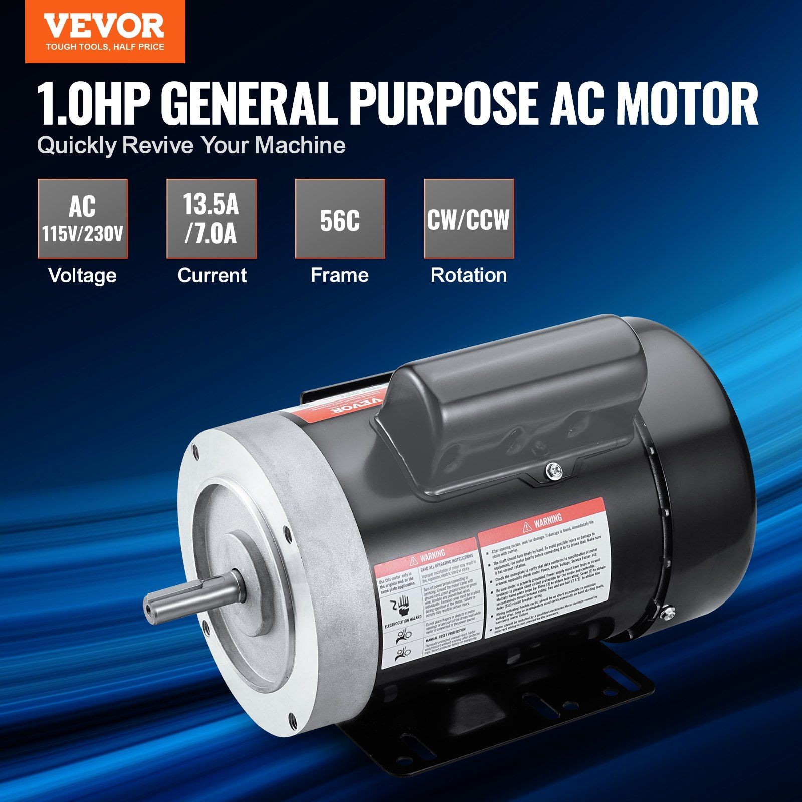 1HP Electric Drive Motor 3450rpm 56C Frame 5/8″ Shaft AC115V/230V Changeable
