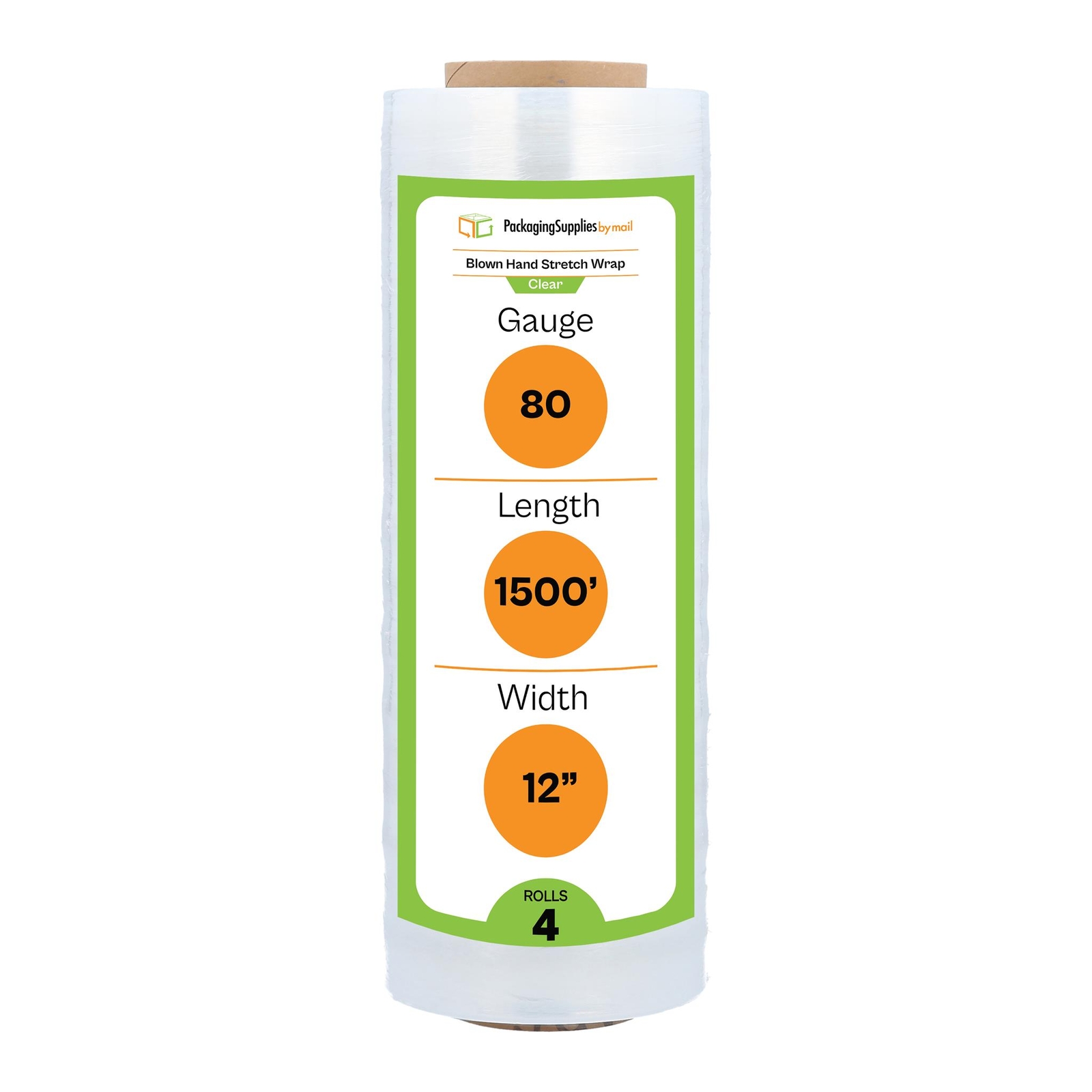 Blown Sigma Stretch Hand Wrap Film 12″ x 1500′ x 80 Gauge (4 Rolls)
