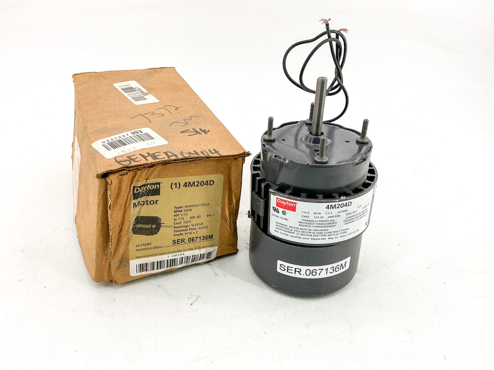 New Dayton 4M204D Electric Motor 115V 3000RPM 1/15HP 1PH