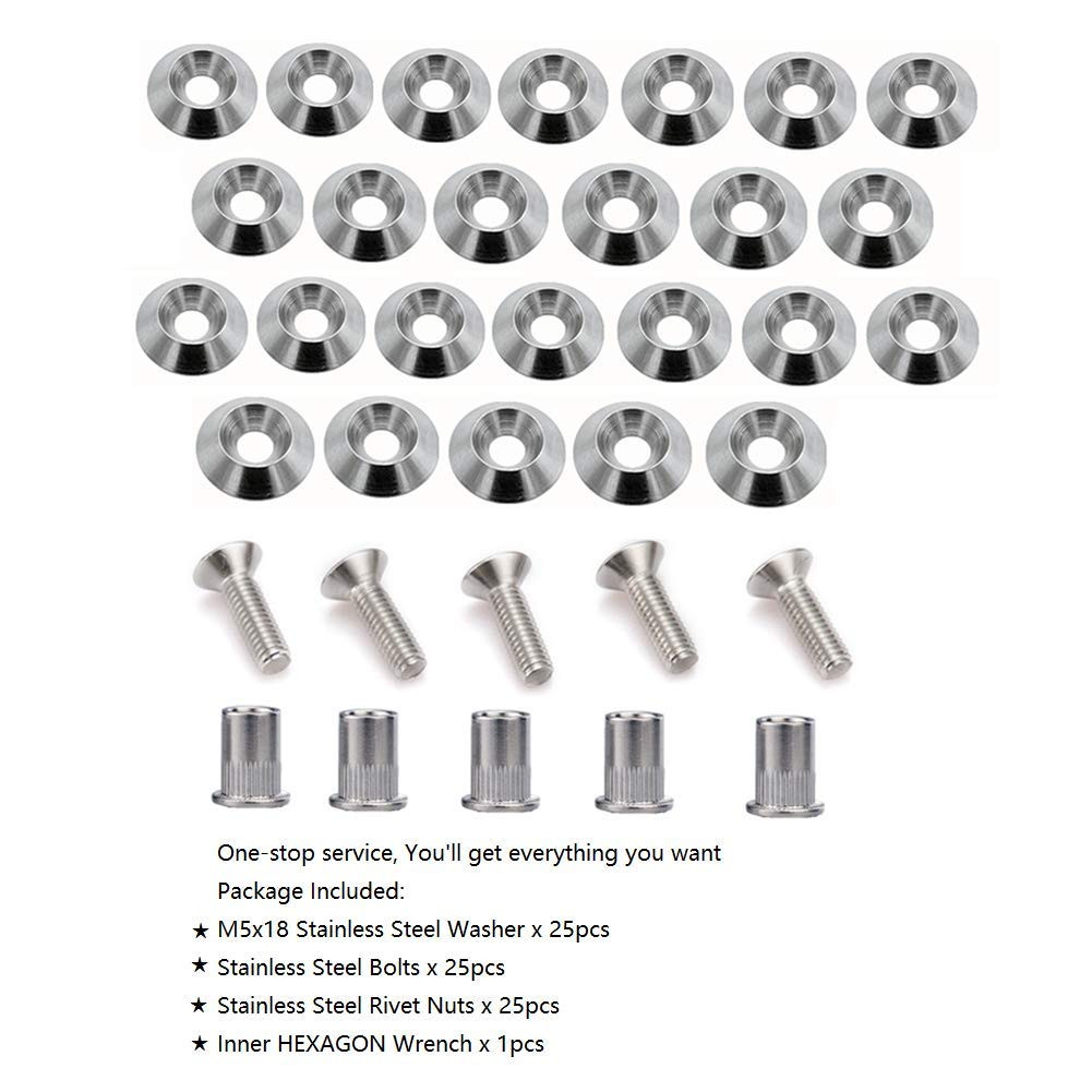 25PCS M5×20mm Stainless Fender Washer Bolt Kit Widebody Engine Fastener