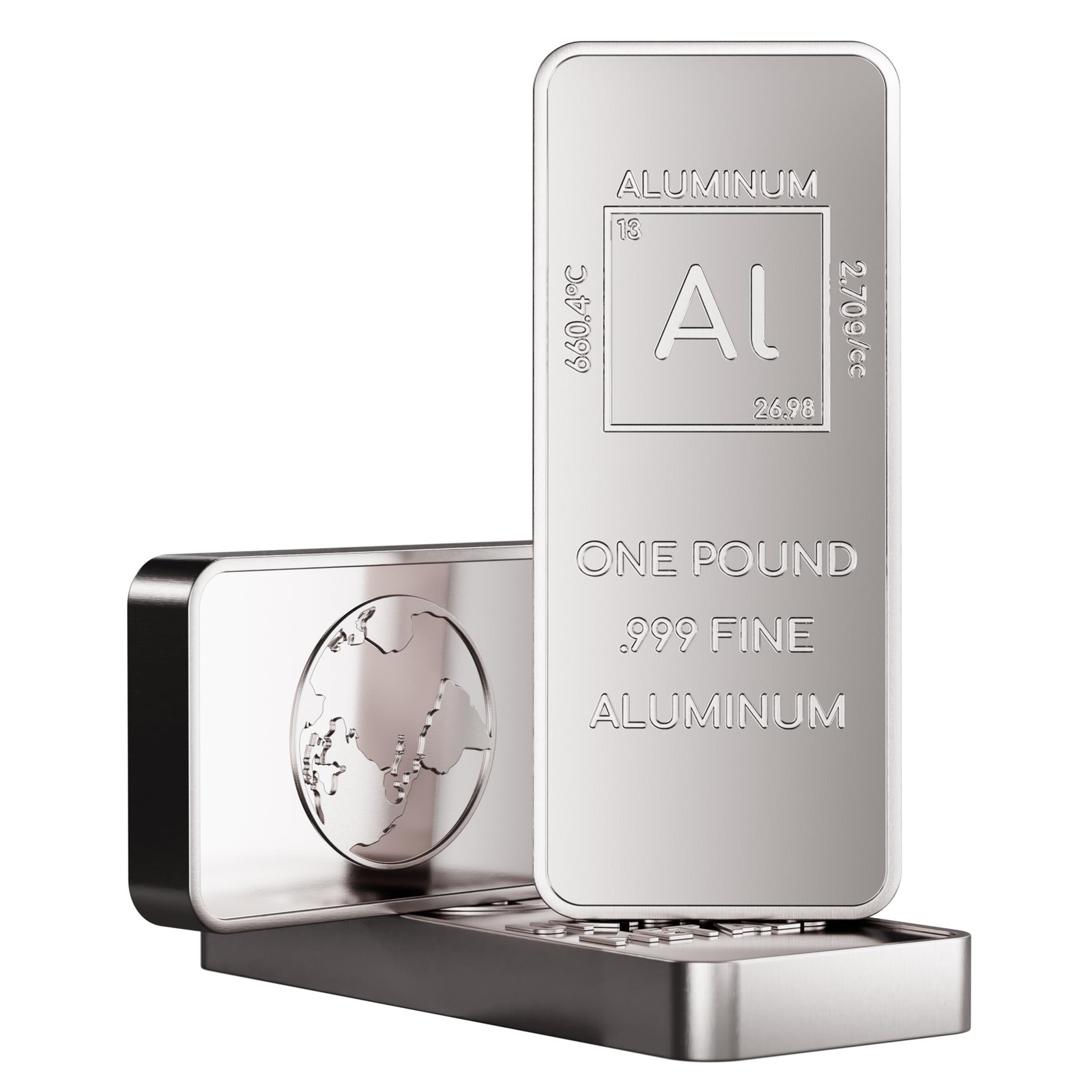 One Bar of 1 Pound (lb) Aluminum Bullion 6.5 x 2.5 x 0.5 inches, Silver
