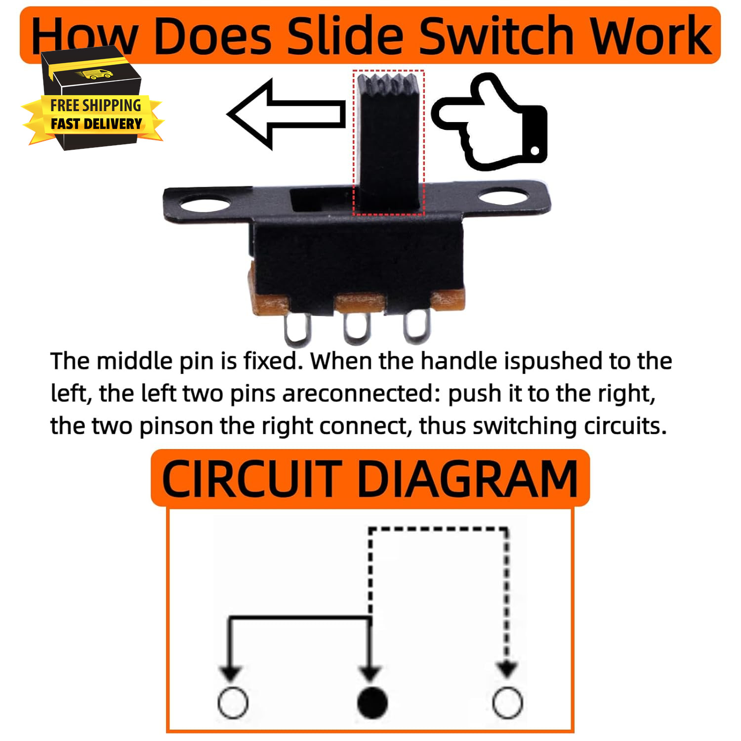 150PCS Micro Mini Slide Switch SPDT 1P2T Toggle Switches 2 Position 3 Pin On-Off