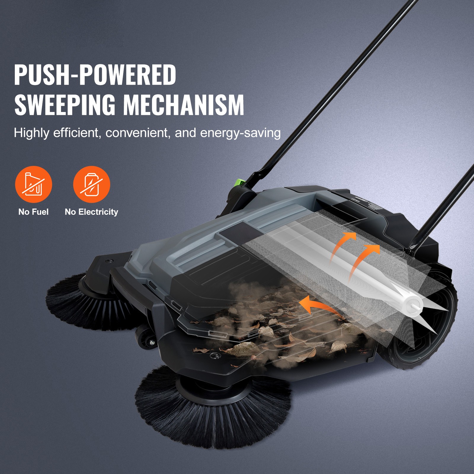 VEVOR Walk-behind Hand Push Floor Sweeper 25.6″ Width 5 Gallon Waste Container