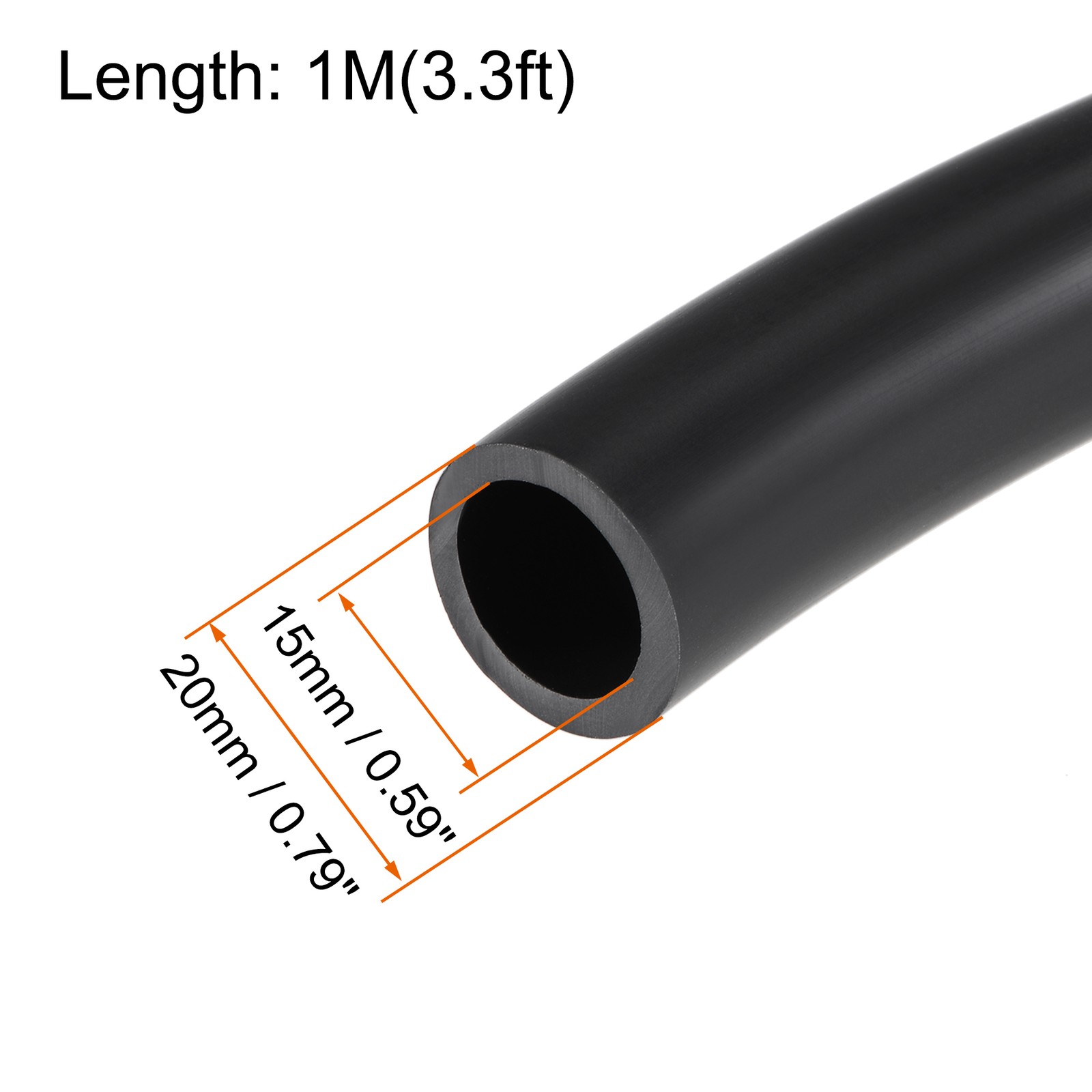 15mm ID 20mm OD 3.3ft Fuel Line Hose Black