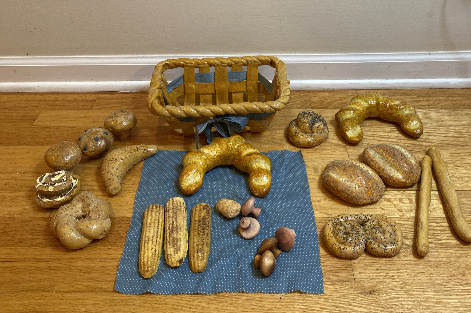 Realistic Fake Display Bread In a Basket Crafters Artist Made Mixed Materials