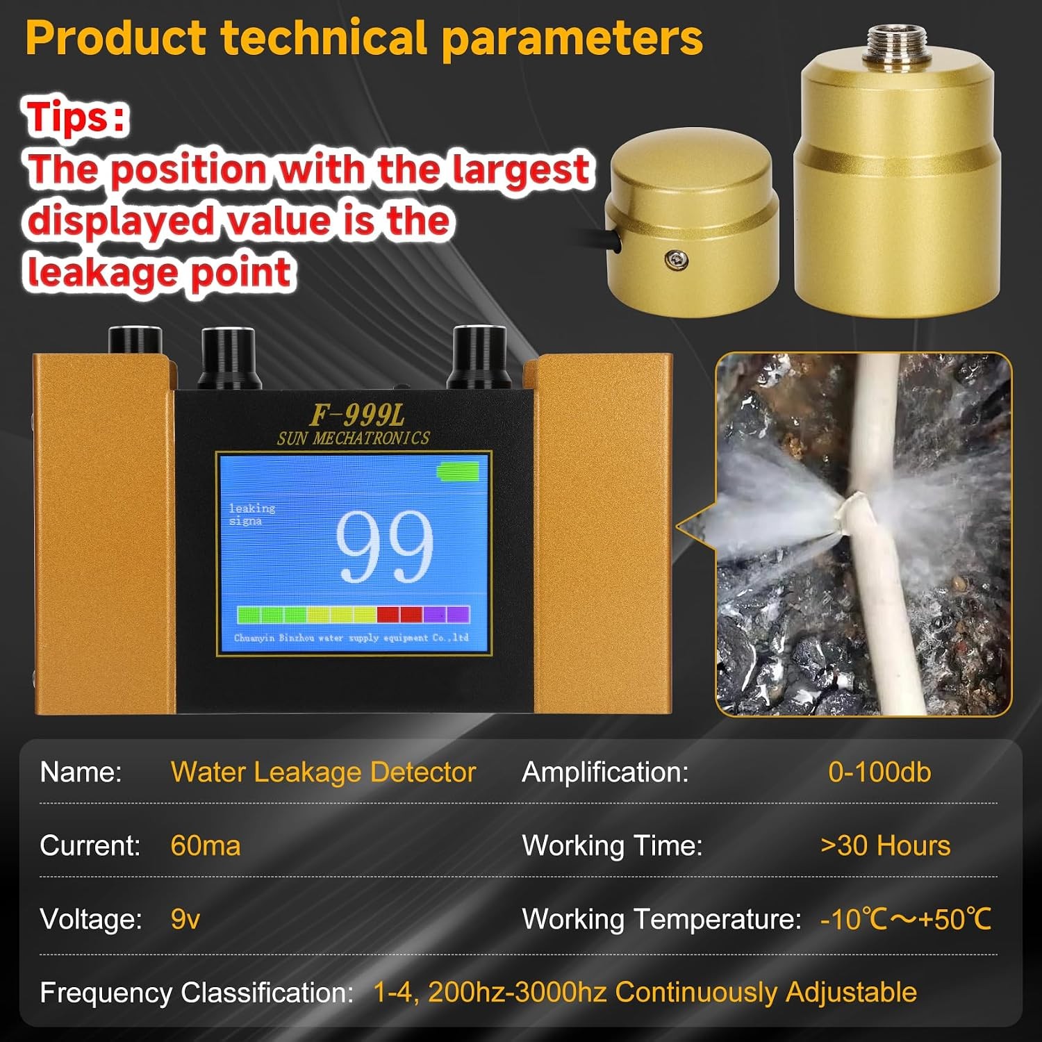 Underground Water Leak Detector Pipe Sensor Digital Display