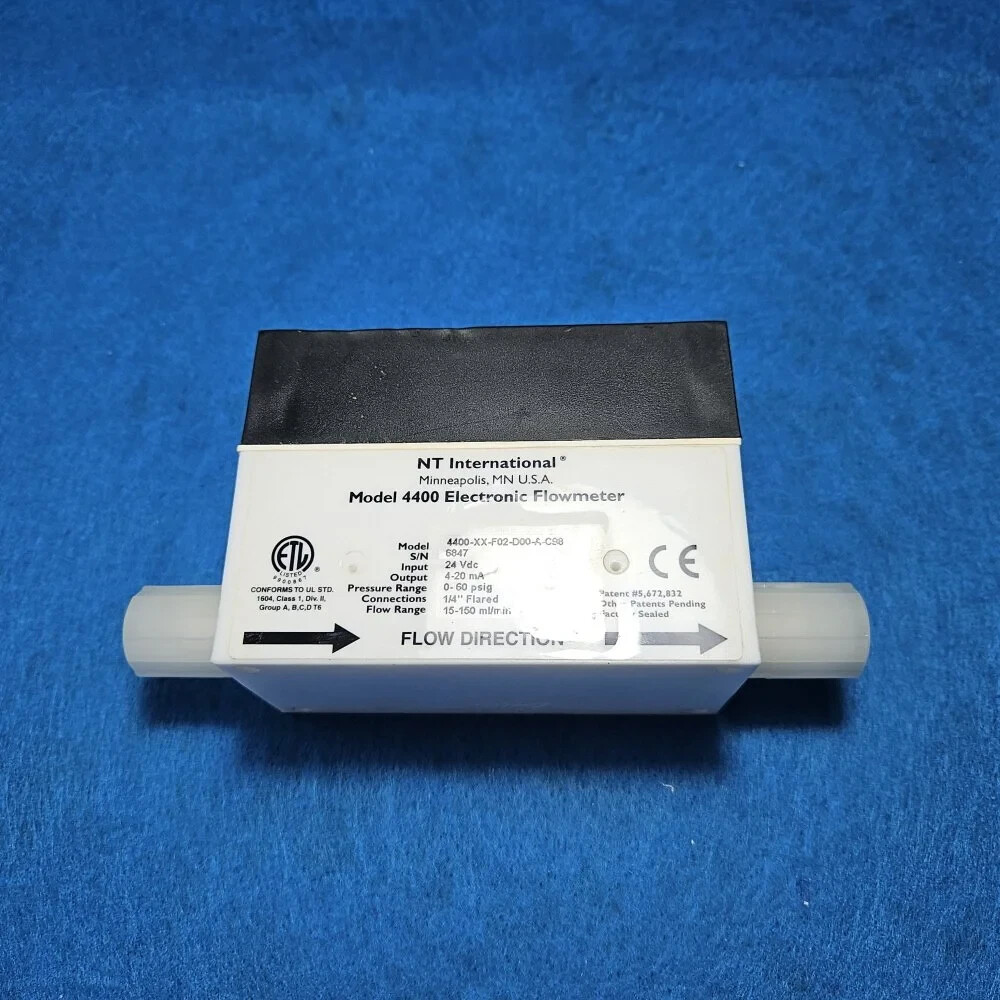NT INTERNATIONAL 4400-XX-F02-D00-A-C98 FLOW METER 15-150 ml/min, USED