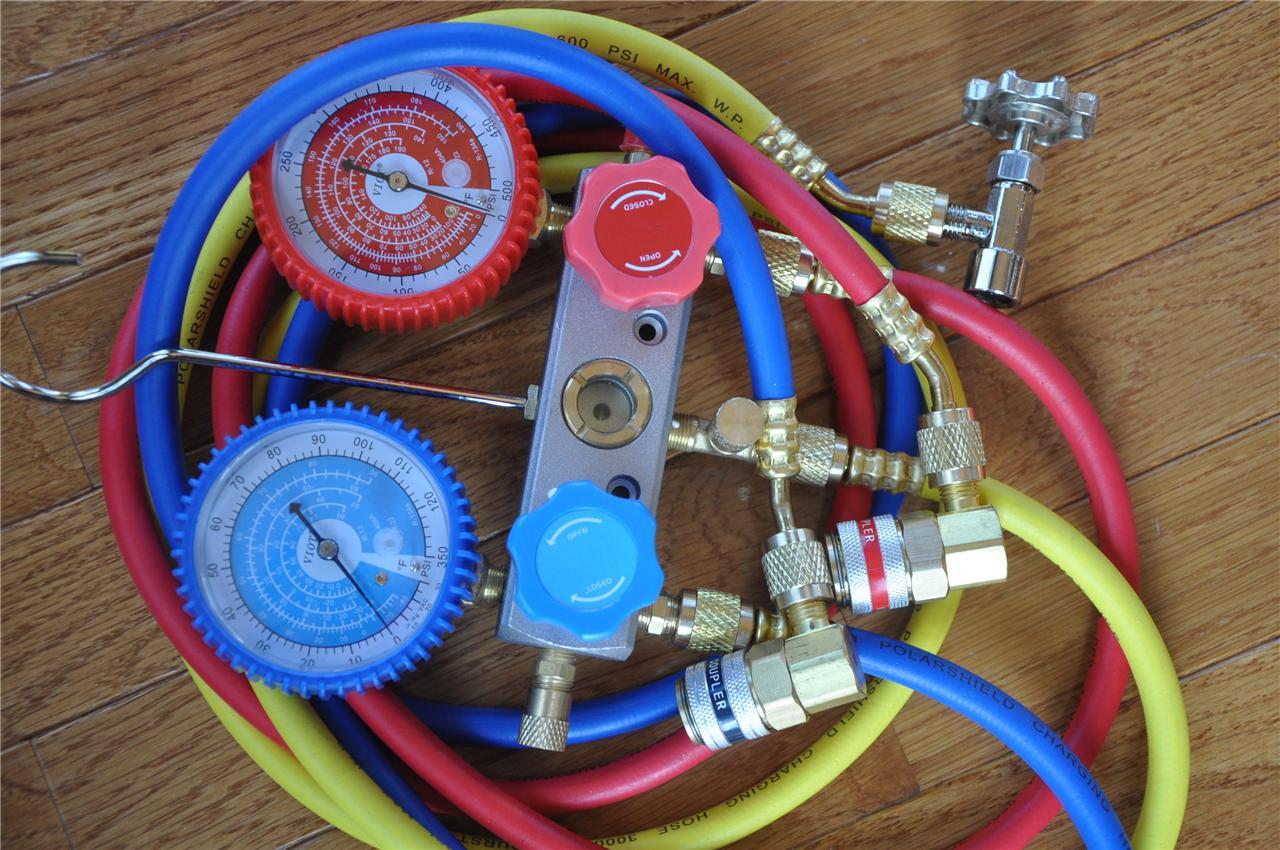 Lot 3 Tool Kit Manifold Gauge Set R22 R134a+Car Quick Couplers+Can Tap AC HVAC