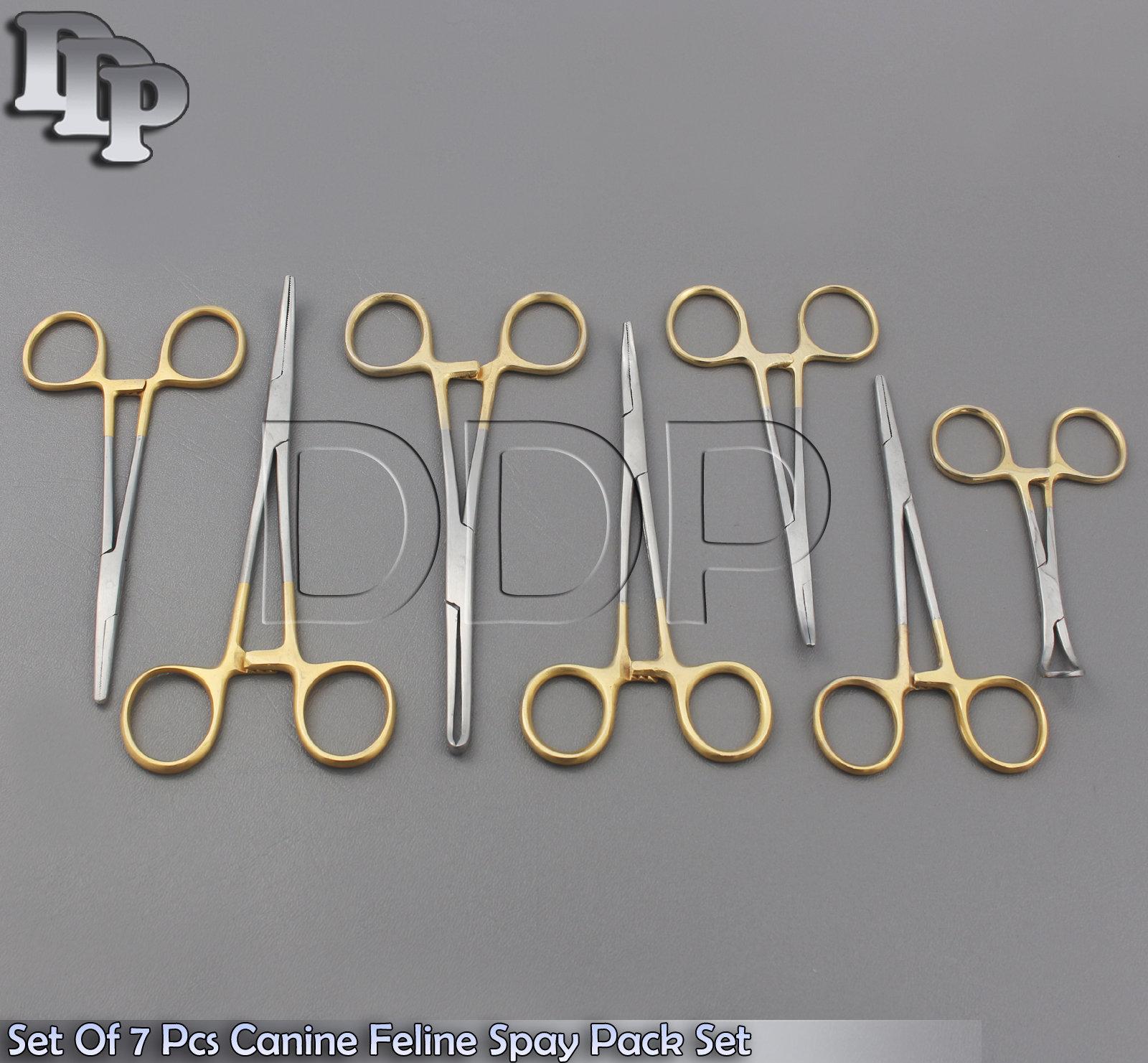 SET OF 7 PCS CANINE FELINE SPAY PACK SURGICAL INSTRUMENTS KIT WITH GOLD DS-820