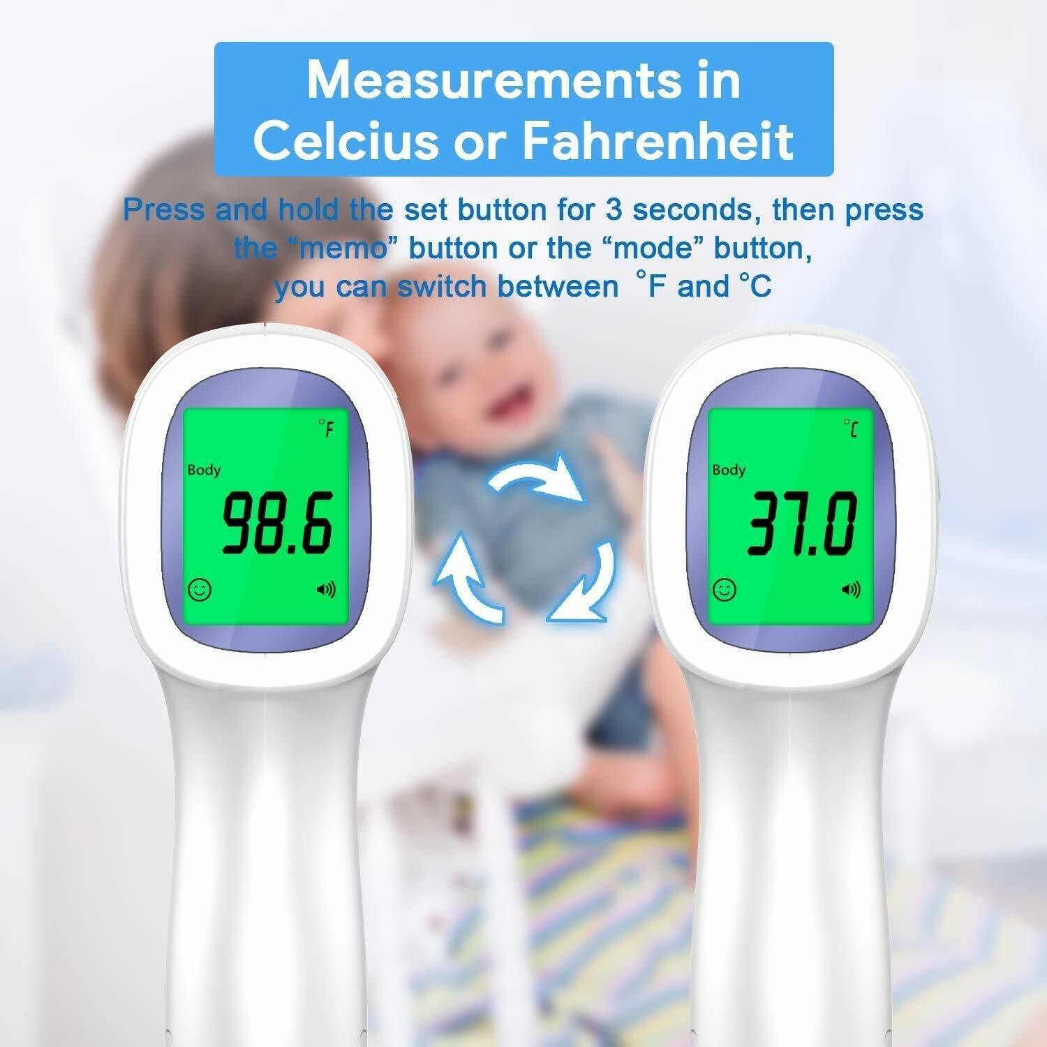 Infrared Thermometer Digital No Touch Baby Adult Temperature Gun FCC Certified