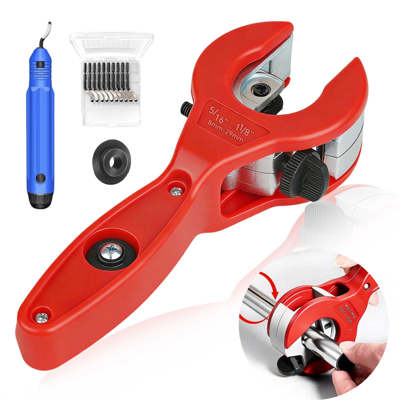 Ratcheting Tube Cutter+Deburring Tool Set for Copper PVC Pipe HVAC Plumbing Auto