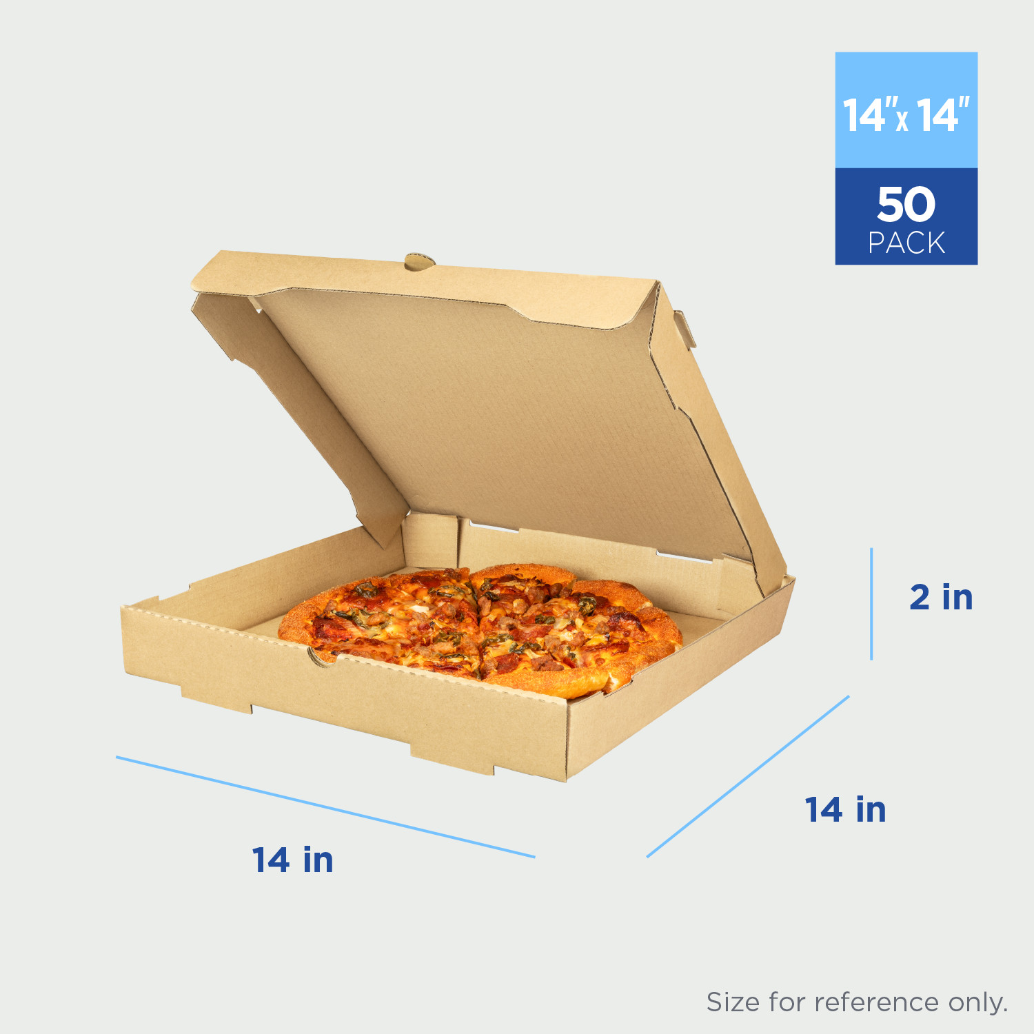 Karat Corrugated Pizza Box, 14”x14”x2”, Kraft – 50 pcs, FP-PBF14K