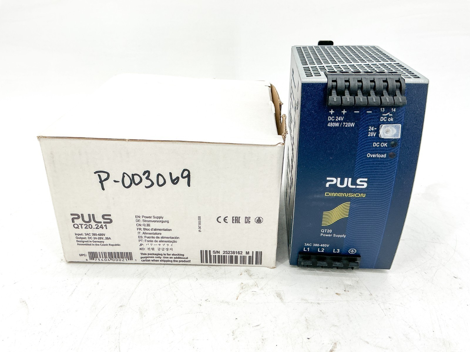 New Puls QT20.241 DIN Rail Power Supply 480VAC Input 24VDC Output