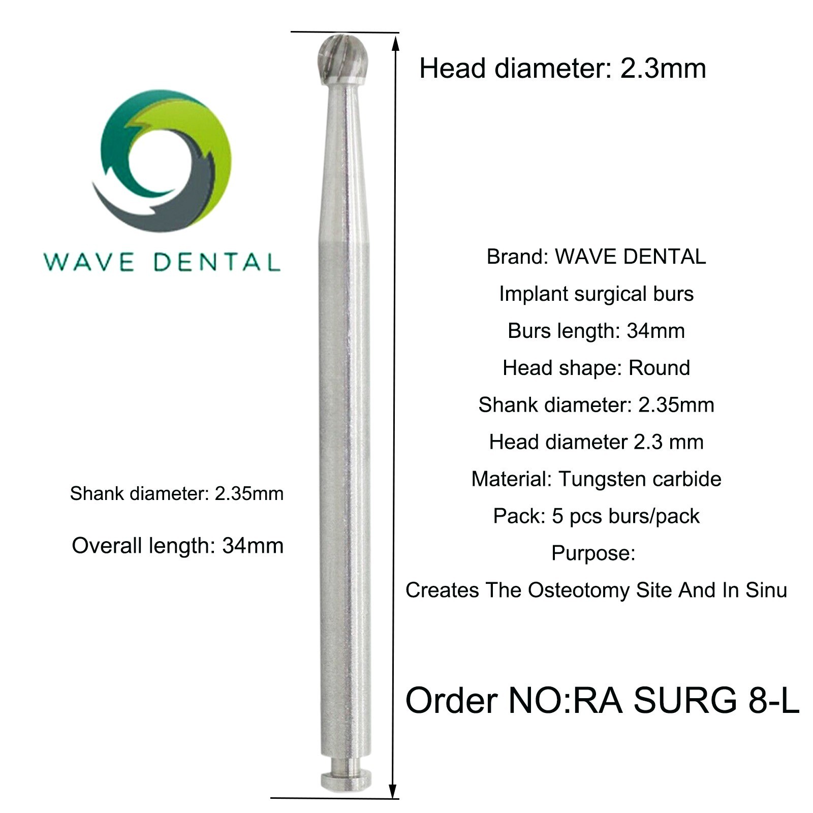 Wave Dental Burs Carbide Surgical Round Latch 26/34mm RA Slow Speed Contra Angle