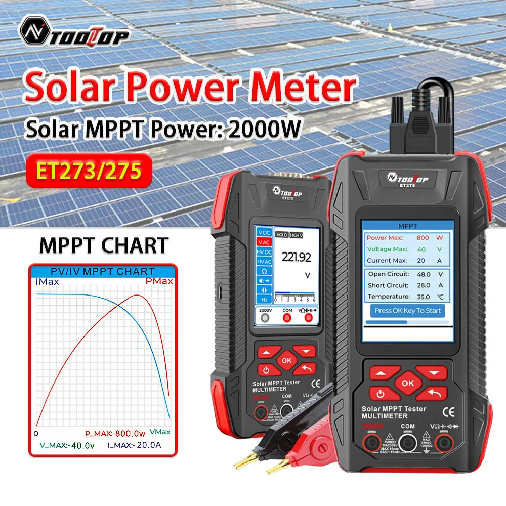 2000W Solar MPPT Power Tester 3.2 Inches 2KV 60000 Counts Multimeter Photovoltai