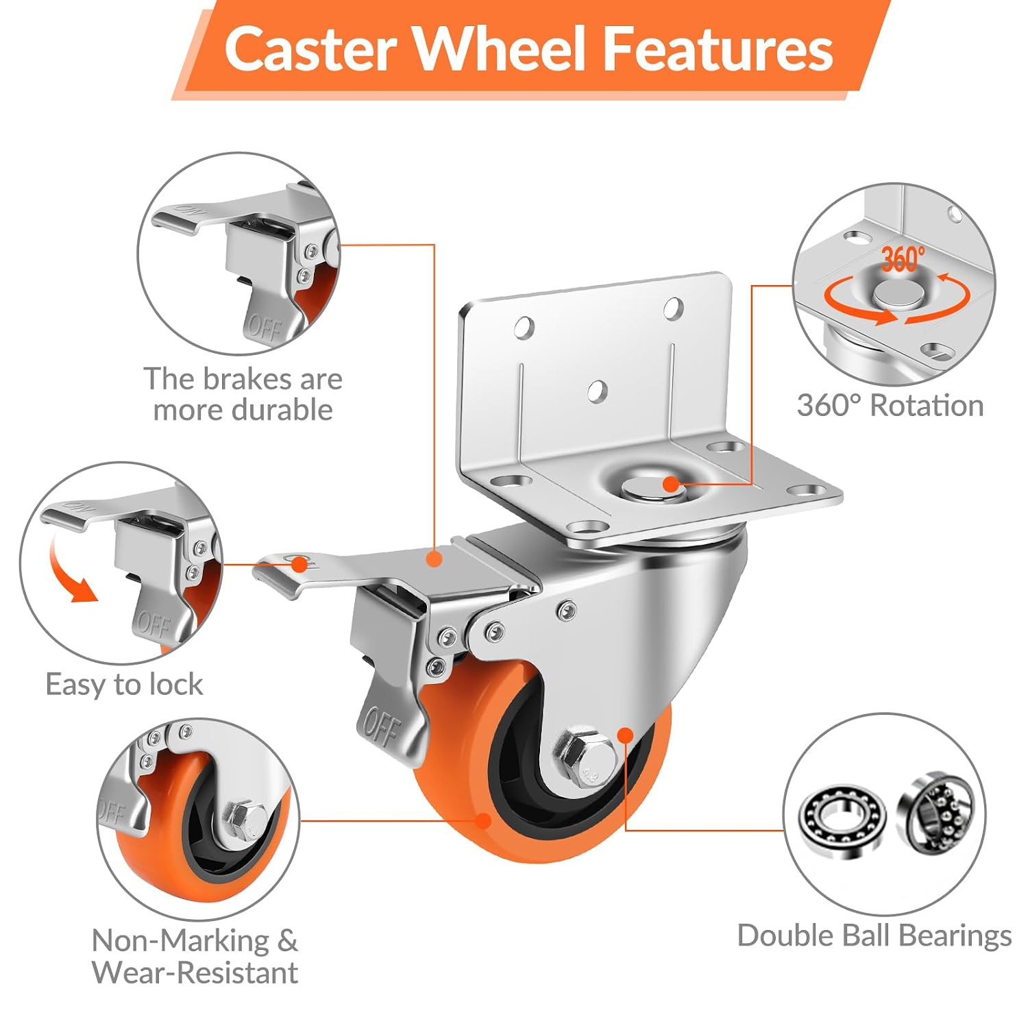Caster Wheels,3 Inch L-Shaped Casters Set of 4 Heavy Duty for Furniture | Indust