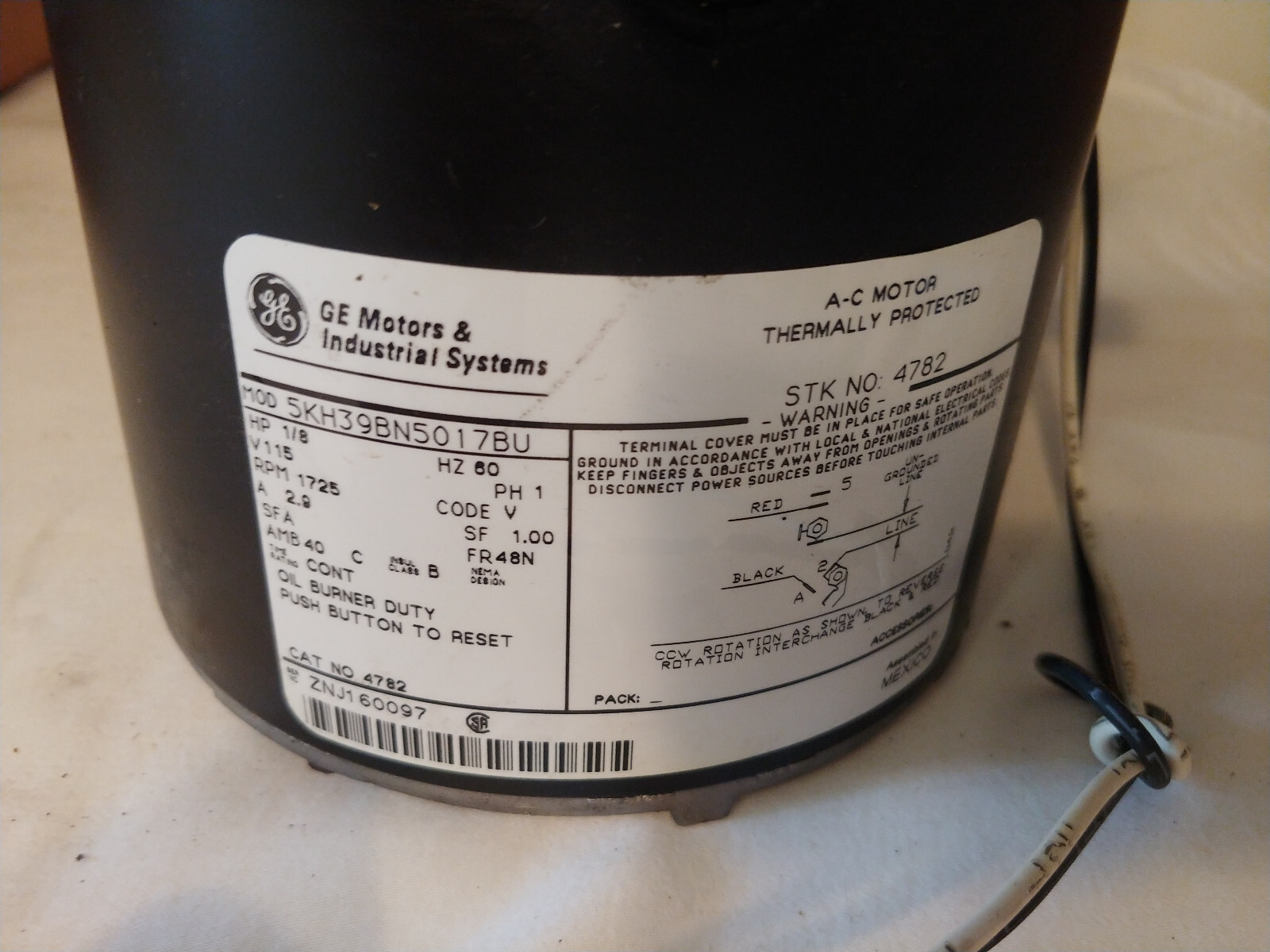 GE 4782 Industrial Control Systems, 5KH39BN5017BU, 1/8 HP MOTOR