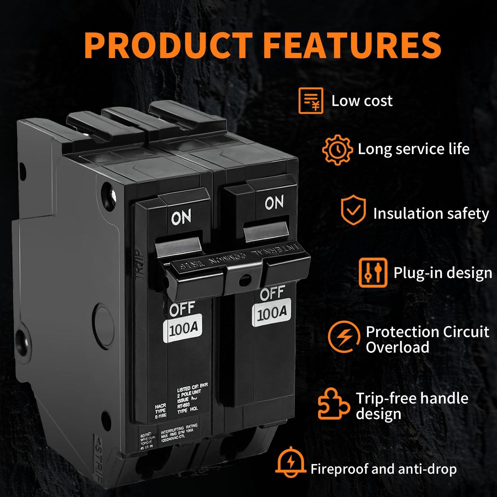 100 Amp 2-Pole Circuit Breaker, Plug-in Mount, Thermal Magnetic, 10KA, 120/240V