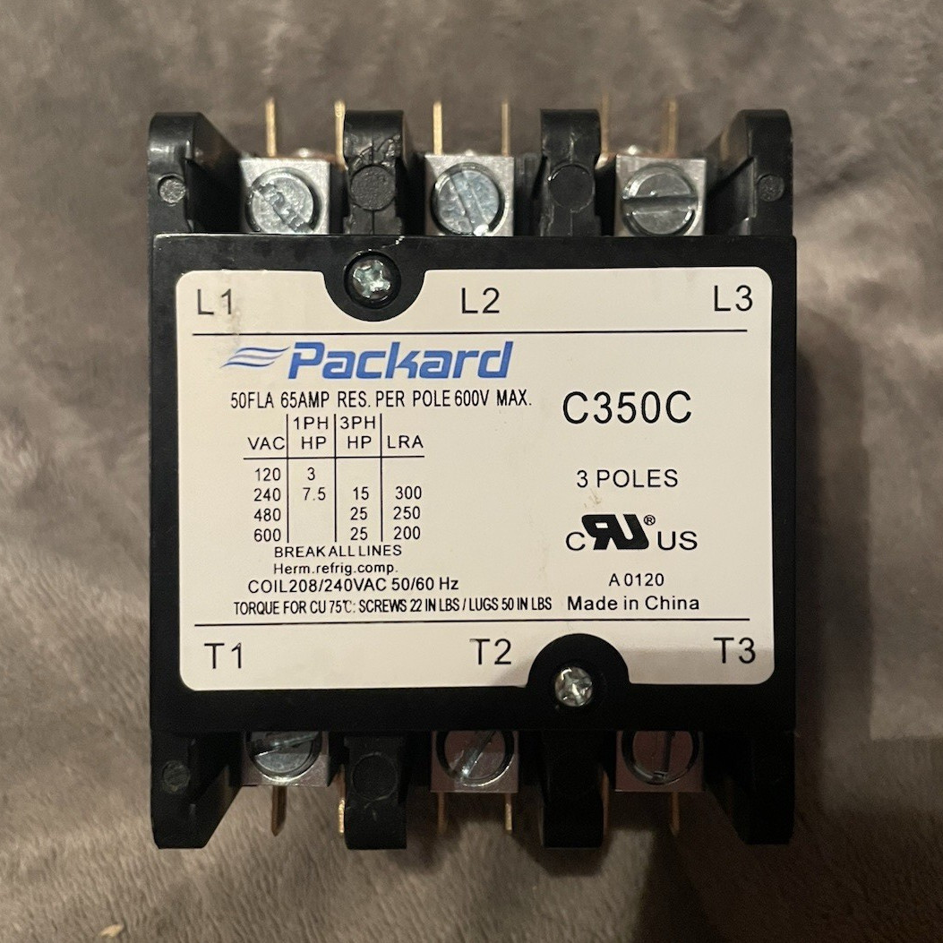 Packard Definite Purpose Contactor C350C 3-Pole 50A 208/240V Coil Heavy Duty