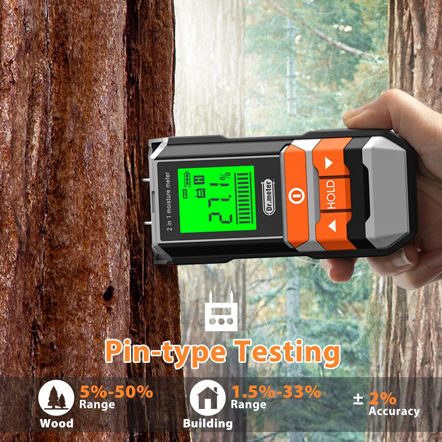 [Upgrade] Wood Moisture Meter, Dr.meter 2 in 1 Pin & Pinless Multifunctional