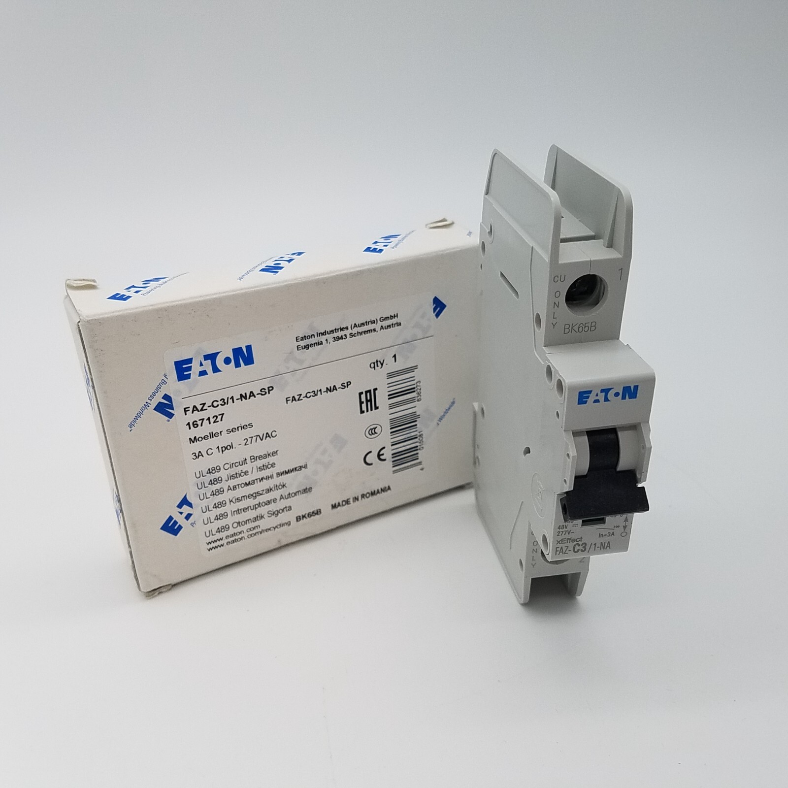 Eaton 1 POLE 3A Mounted Circuit Breaker FAZ-C3/1-NA-SP Moeller