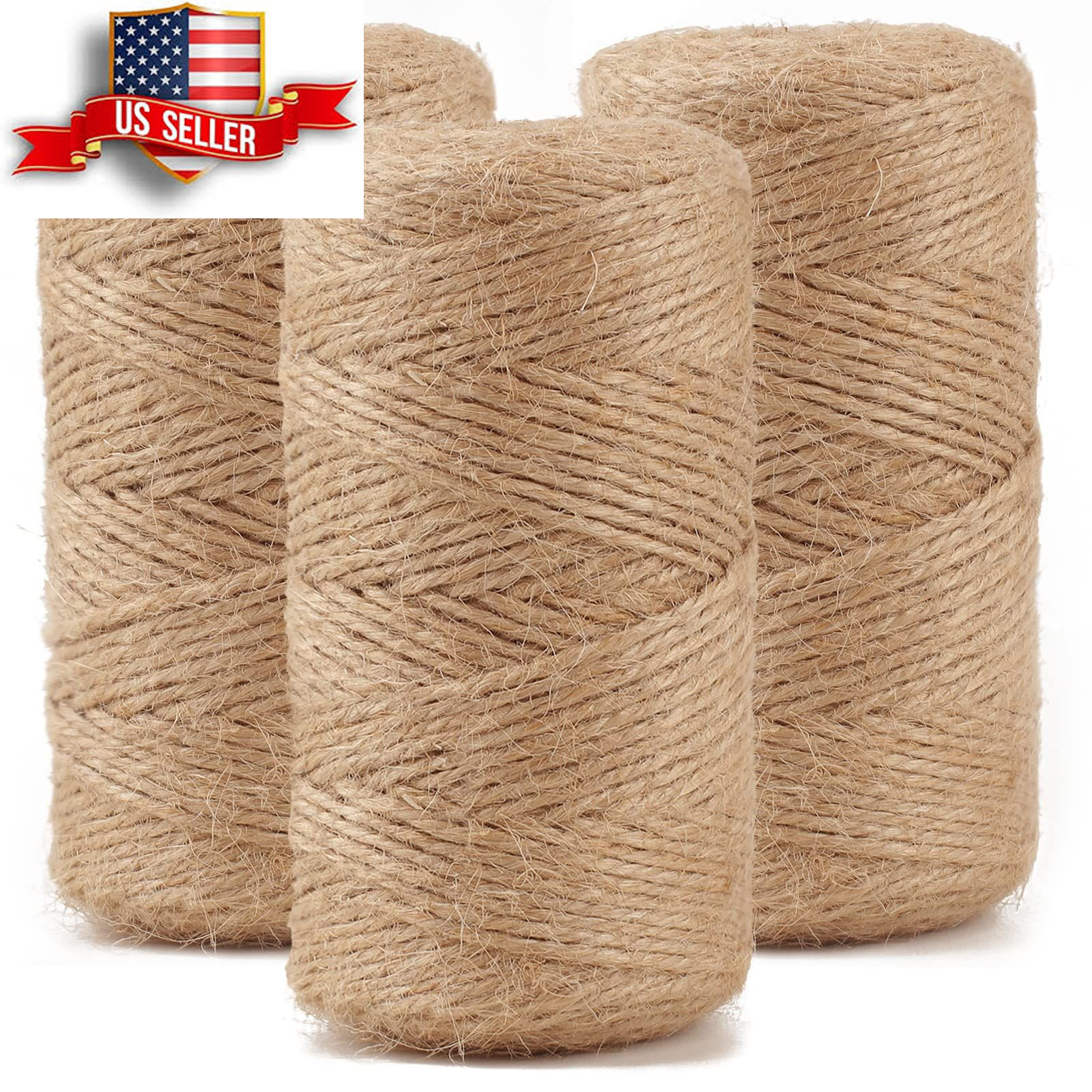 984 FT Natural Jute Twine, 3ply Thin Ribbon Hemp Twine,Yellow,From USA