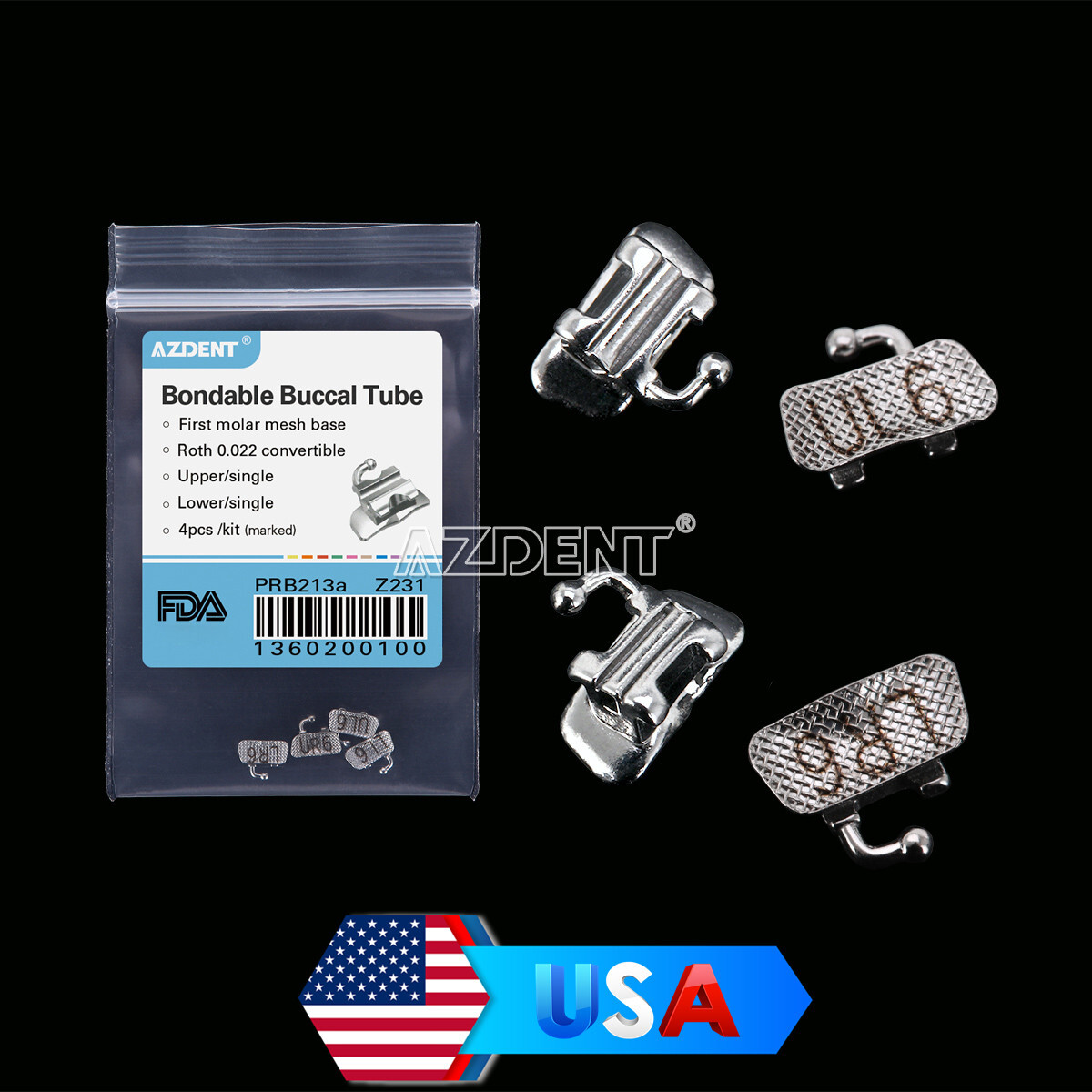 AZDENT Dental Orthodontic 1st Molar Buccal Tube Roth .022″ Bondable Convertible