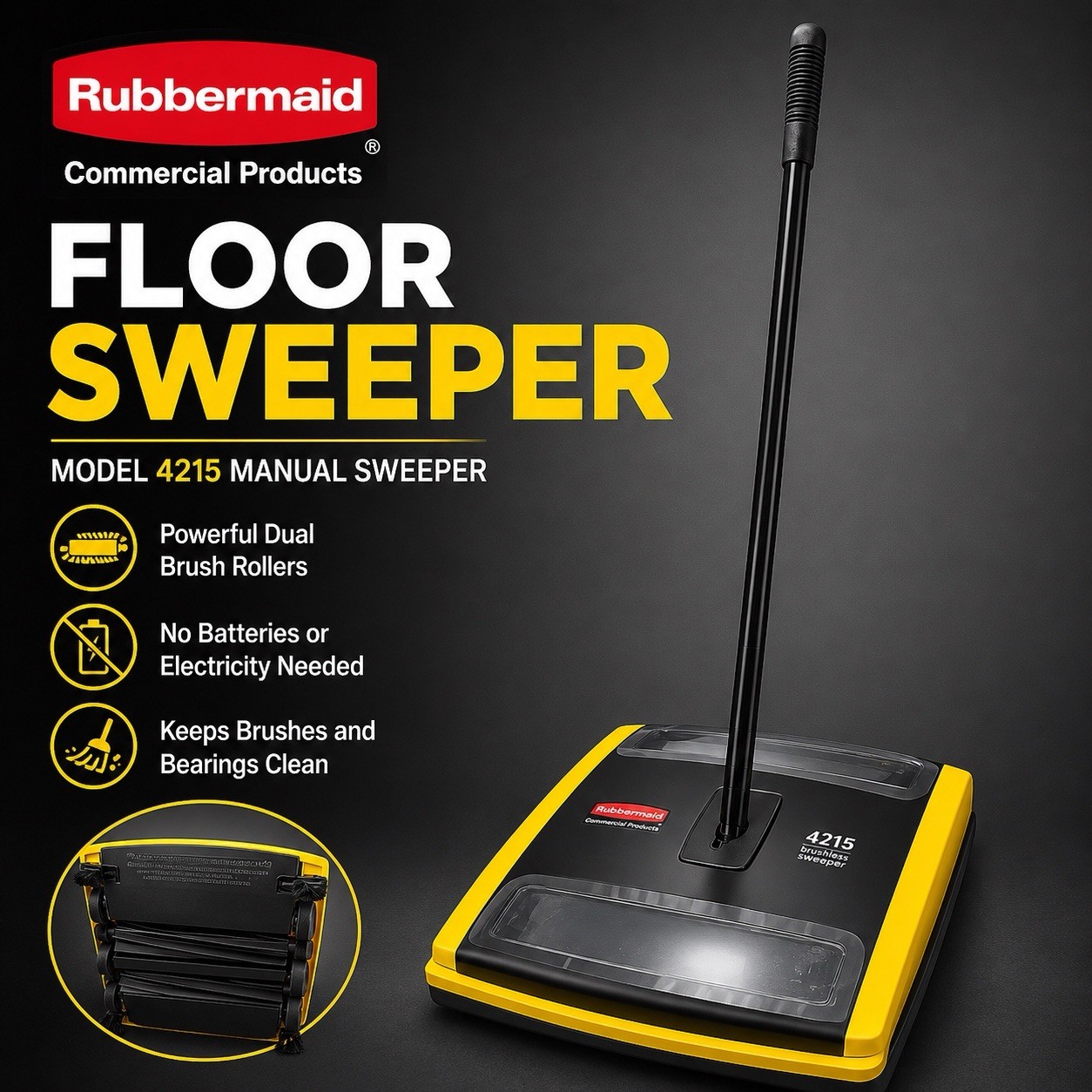 Rubbermaid Commercial 421588BLA 44 in. Brushless Mechanical Sweeper – BK/YL New