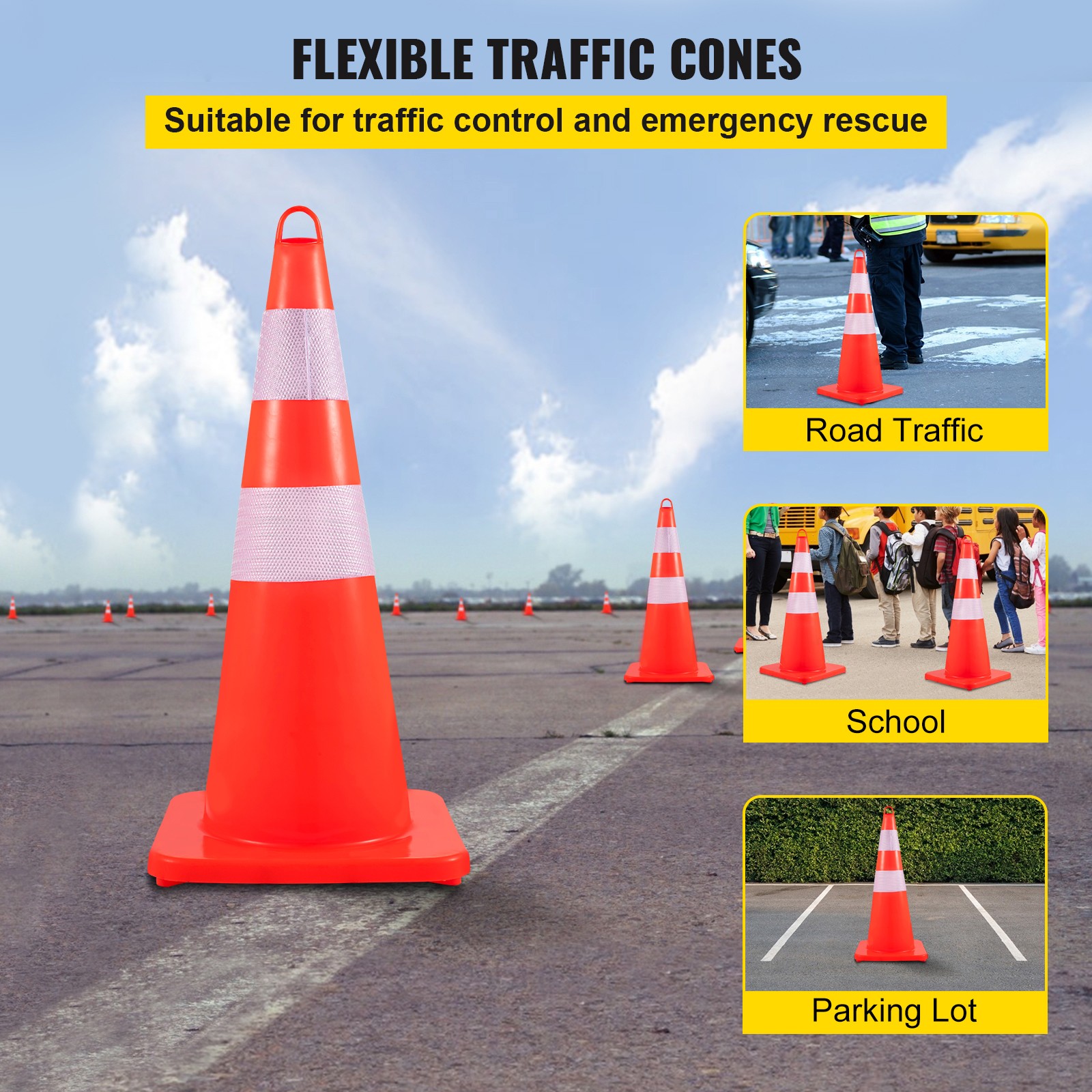 Uimoso 12PCS Safety Cones Traffic Cones 28″ Orange Reflective Collars Road Cones
