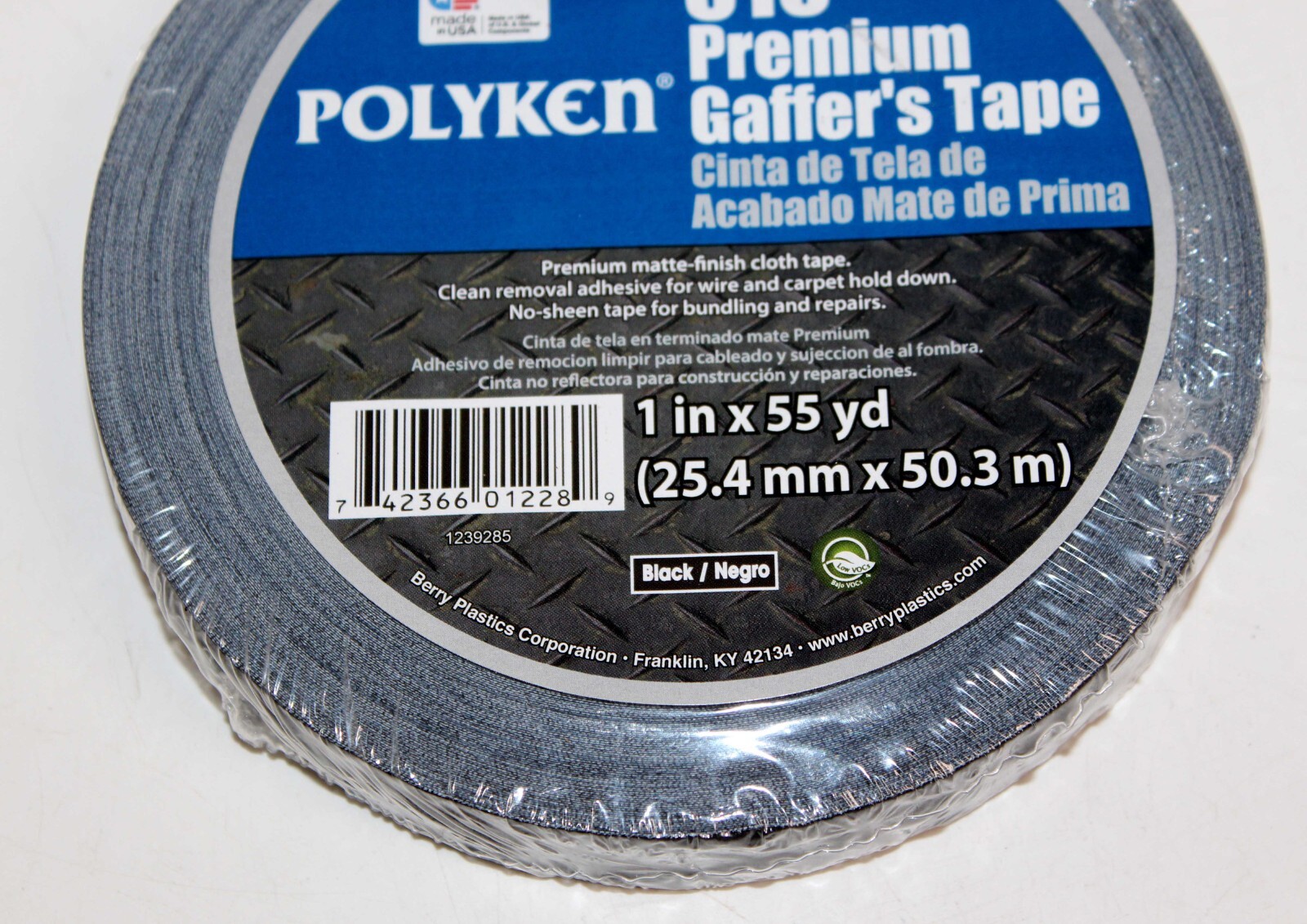 POLYKEN 510 Premium Gaffer’s Tape, 1 in x 55 yd (25.4mm x 50.3m), Premium matte