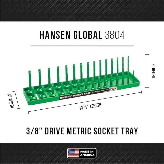 Hansen 6pc Socket Organizer Tray Rack Holder Metric SAE 1/4″ 3/8″ 1/2″ Green